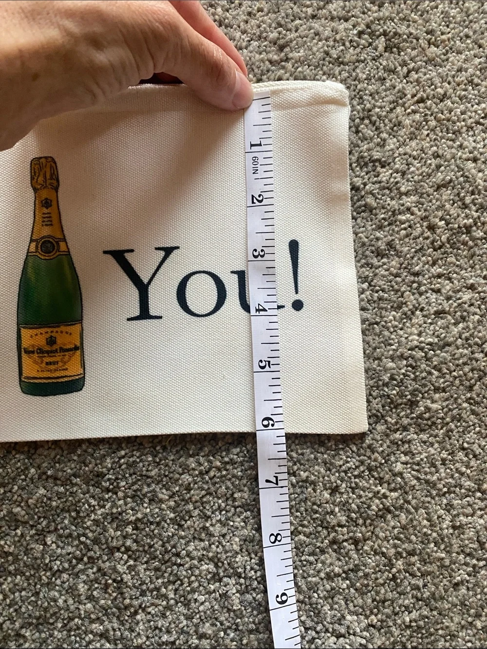 NWOT I (Veuve) You! Canvas Pouch - White with Green & Gold Print